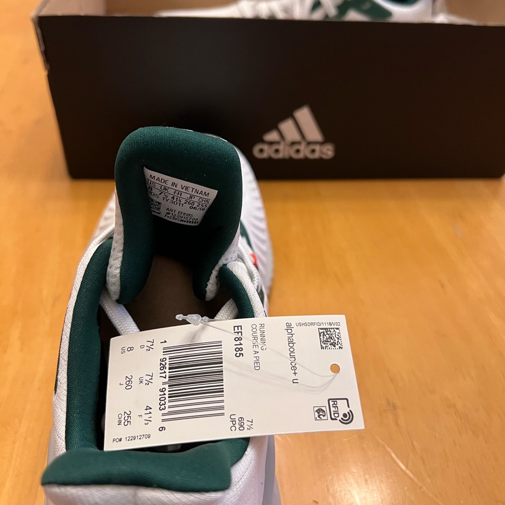 Alphabounce adidas U Miami Hurricanes running shoes size US Womens 8 Mens 6.5 - Picture 3 of 6